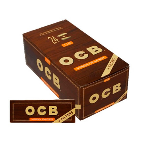 Papel OCB virgin 1 1/4 78m con tips 24uds.