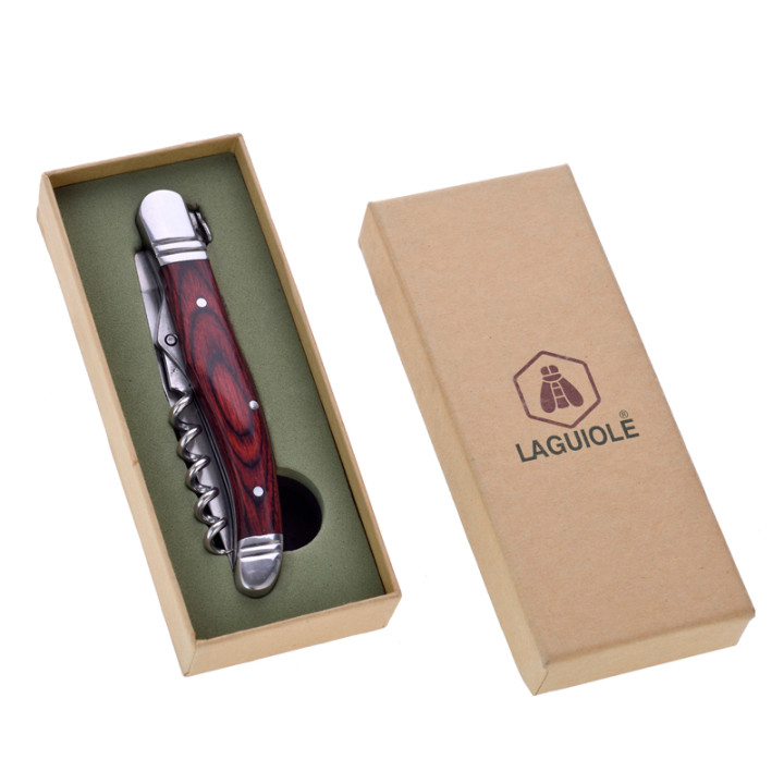 NAVAJA PLEGABLE LAGUIOLE CON SACACORCHOS MADERA ROSA