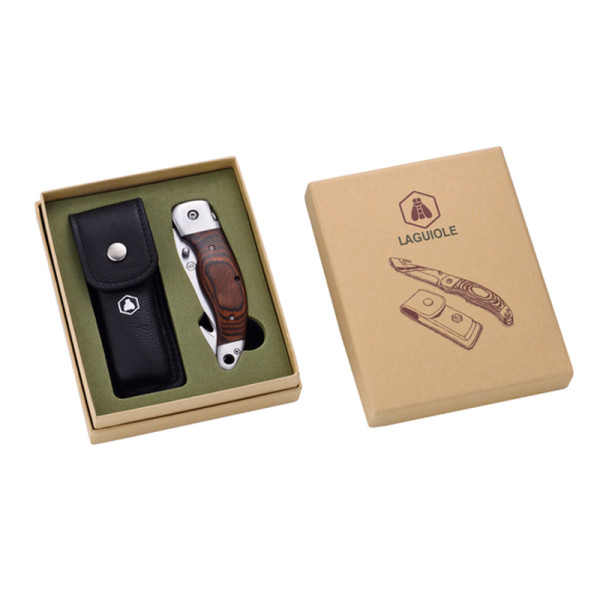 ESTUCHE NAVAJA DE CAZA LAGUIOLE CON FUNDA DE CUERO