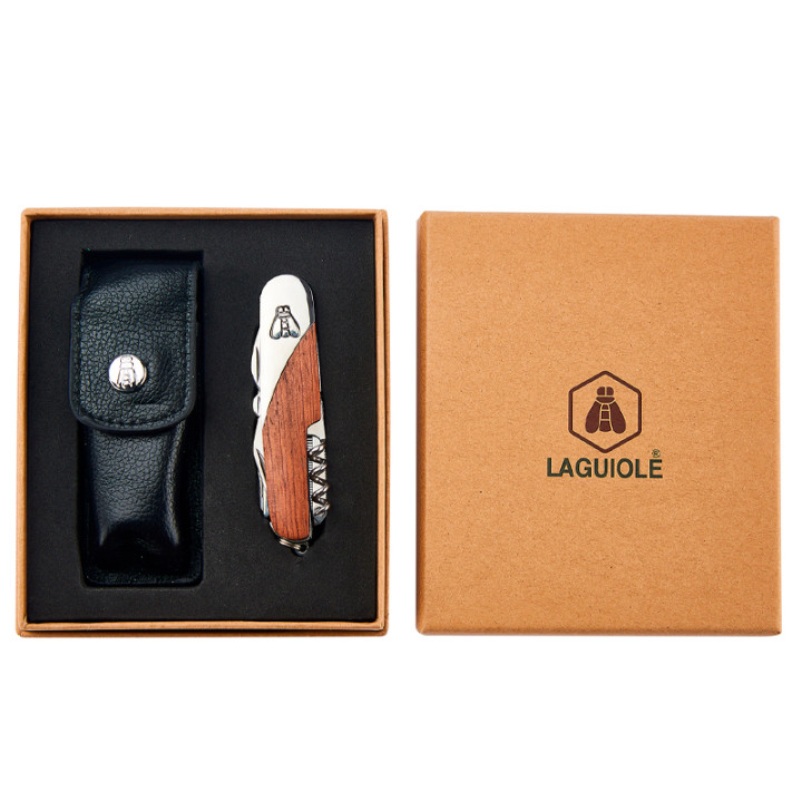 ESTUCHE NAVAJA LAGUIOLE MULTIUSOS CON FUNDA CUERO