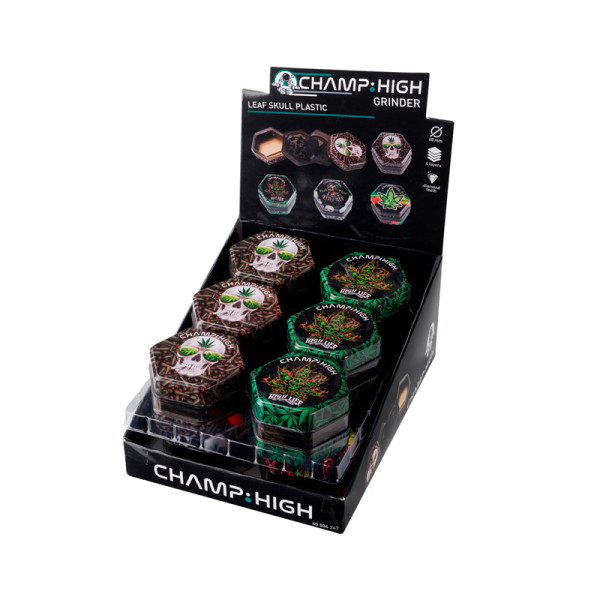 GRINDER CHAMP PLASTICO LEAF SKULL 4 PARTES 68 MM 1X12