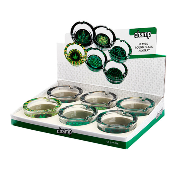 CENICERO CHAMP CRISTAL LEAVES 1X6