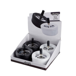 CENICERO CHAMP PUSH 11CM BLANCO Y NEGRO 1X4