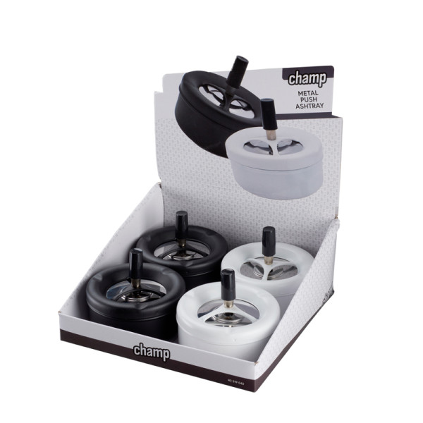 CENICERO CHAMP PUSH 11CM BLANCO Y NEGRO 1X4