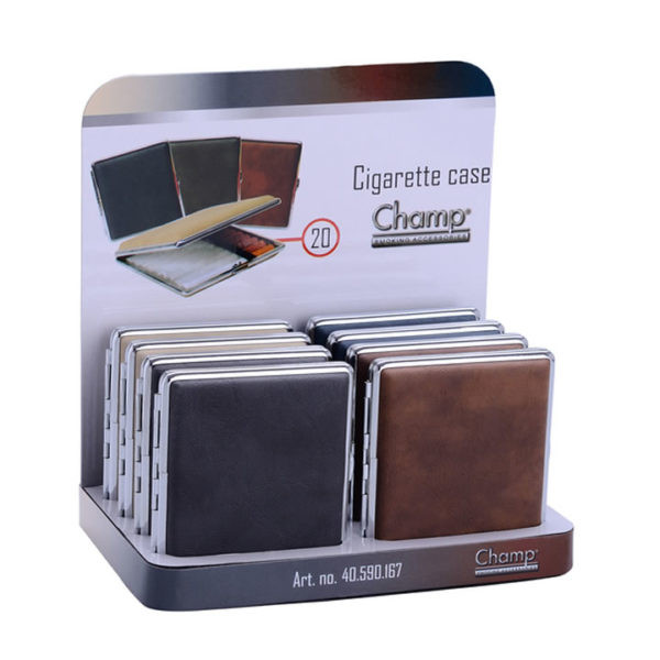 PITILLERAS CIGARRILLOS CHAMP METALICA POLIPIEL  9.8 x 9.5 CM 1X12