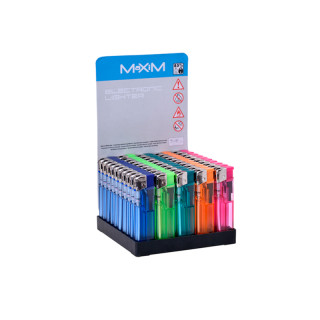 ENCENDEDOR ELECTRONICO MAXIM TRANSPARENTE COLOR SURTIDO 1X50
