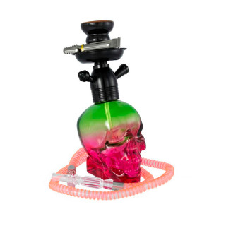 SHISHA CALAVERA DE CRISTAL TRANSPARENTE BICOLOR 28CM 1 MANGUERA