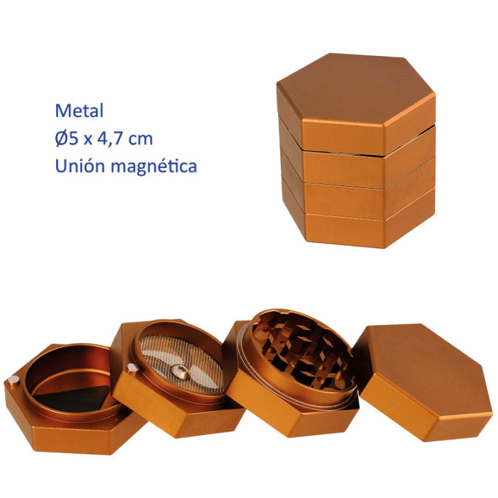 GRINDER HEXAGONAL  DORADO 4 PARTES D.5 X 4,7 CM 1UD.