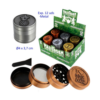 EXPOSITOR 12 GRINDERS METALICOS 4 PARTES 0,4 DIAMETRO DECORADOS EN RELIEVE