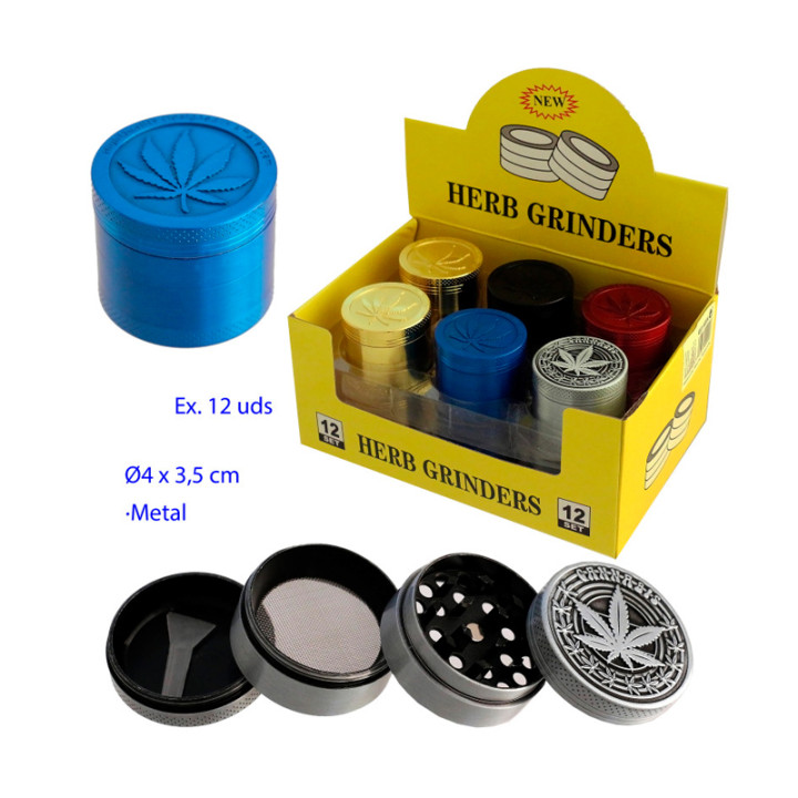 EXPOSITOR 12 GRINDERS METALICOS 4 PARTES 0,4 DIAMETRO HERB COLORES SURTIDOS