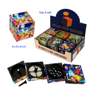 EXPOSITOR 6 GRINDERS CUBO RUBIK 4 PARTES 0,4 DIAMETRO HERB COLORES SURTIDOS