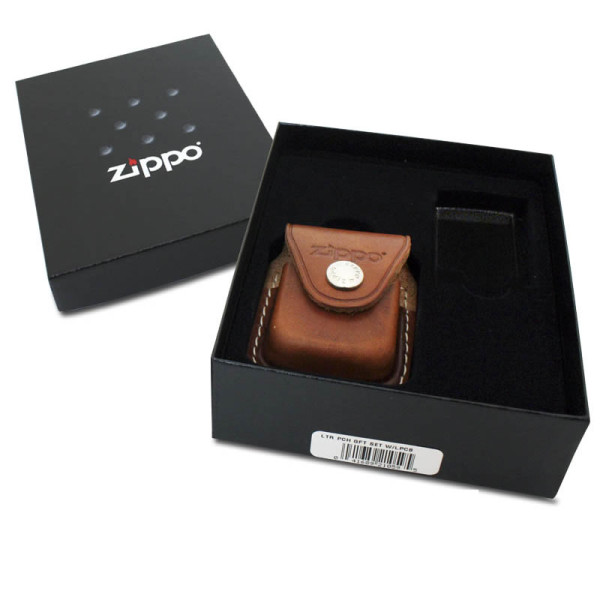 BOLSA ZIPPO DE PIEL MARRÓN CLIP EN CAJA  1UD