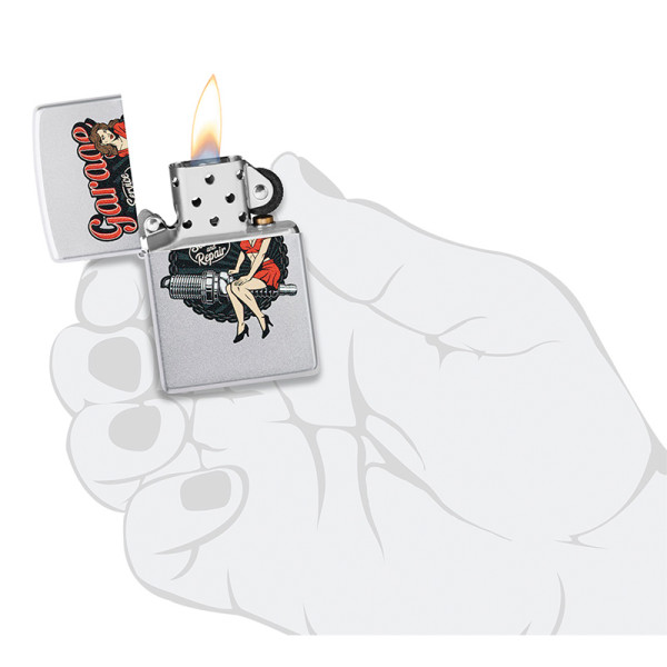 ENCENDEDOR ZIPPO GARAGE PIN-UP SATIN CHROME