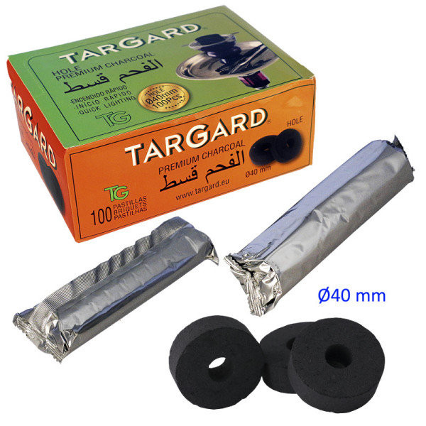 CARBÓN PARA SHISHA VEGETAL TARGARD CON AGUJERO Ø40MM 1X10