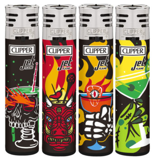 ENCENDEDOR CLIPPER JET FLAME DEC. SKULL DRINKS  1X48