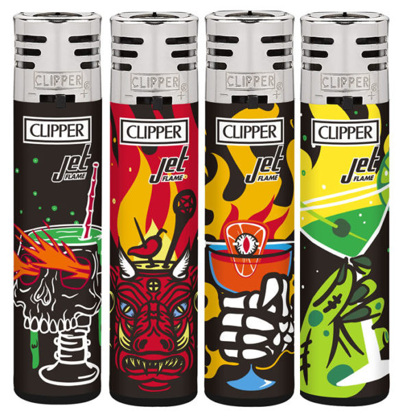 ENCENDEDOR CLIPPER JET FLAME DEC. SKULL DRINKS  1X48