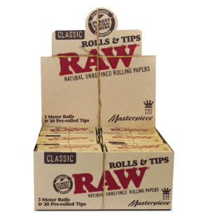PAPEL RAW ROLLS 3M + 30 TIPS ENROLLADOS 1x20