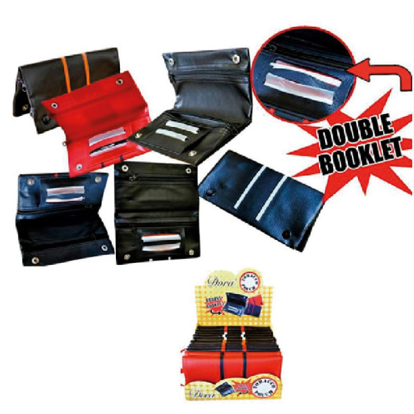 TABAQUERA POLIPIEL CON 2 CREMALLERAS Y BOLSILLO DOBLE PAPEL 78MM COLOR SURTIDO 1X12