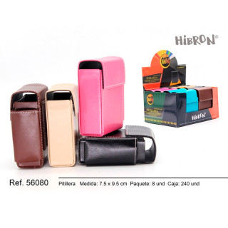 PITILLERA CAJETILLA PIEL HIBRON LISAS + COMPARTIMENTO ENCENDEDOR 1X8