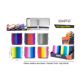PITILLERA CIGARRILLOS METÁLICA HIBRON RAINBOW 9.5X9.5CM  1X12