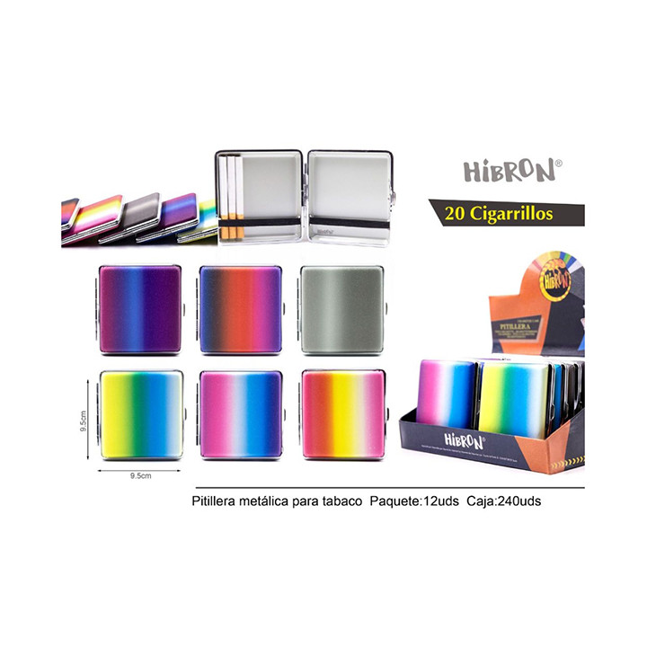 PITILLERA CIGARRILLOS METÁLICA HIBRON RAINBOW 9.5X9.5CM  1X12