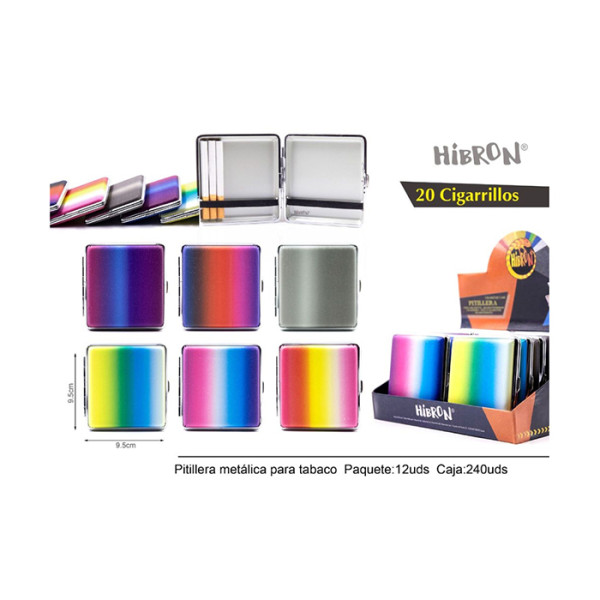 PITILLERA CIGARRILLOS METÁLICA HIBRON RAINBOW 9.5X9.5CM  1X12