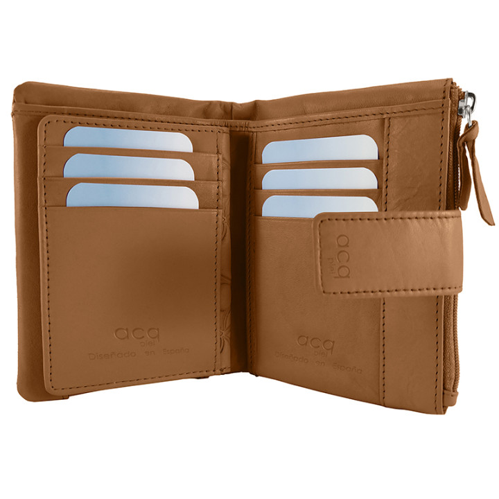 BILLETERO CREMALLERA PIEL SEÑORA ACQ VENUS CAMEL