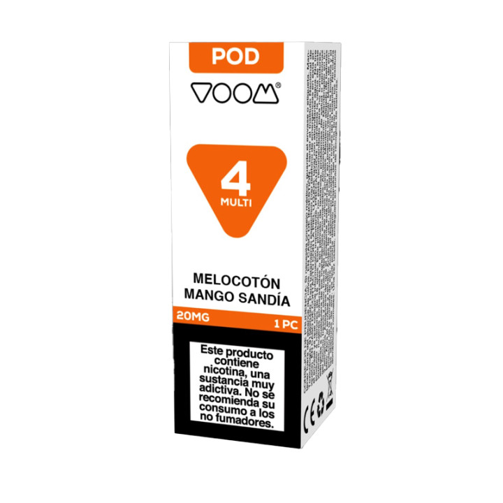 RECARGA CÁPSULA VOOM 4 MULTI POOD 20 MG MELOCOTÓN, MANGO Y SANDÍA