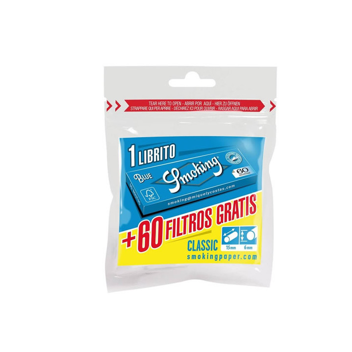 FILTROS SMOKING SLIM 60UD. 6MM + PAPEL SMOKING Nº8 BLUE 1X40
