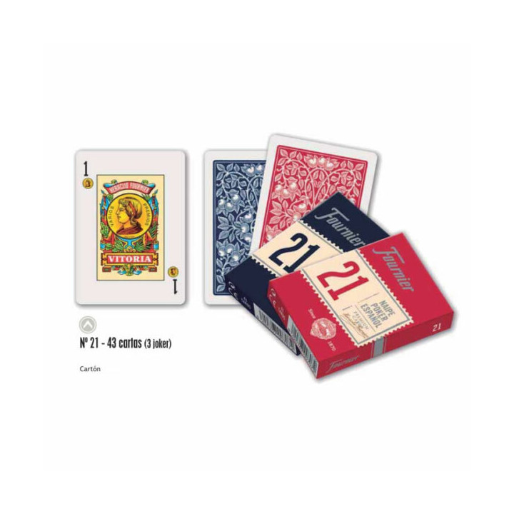 NAIPES FOURNIER POKER ESPAÑOL Nº 21 43 CARTAS 3 JOKER CARTÓN (BARAJA RABINO)1X12