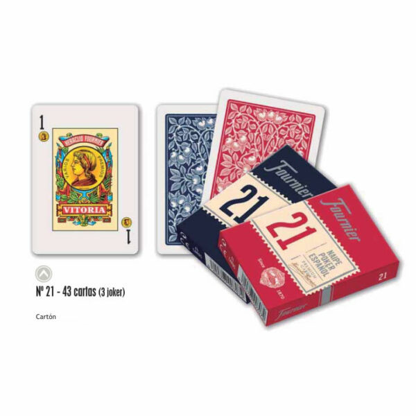 NAIPES FOURNIER POKER ESPAÑOL Nº 21 43 CARTAS 3 JOKER CARTÓN (BARAJA RABINO)1X12