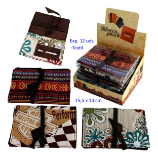 TABAQUERA DE TELA DECORADA VARIOS MOTIVOS 15,5X10 CM 1X12