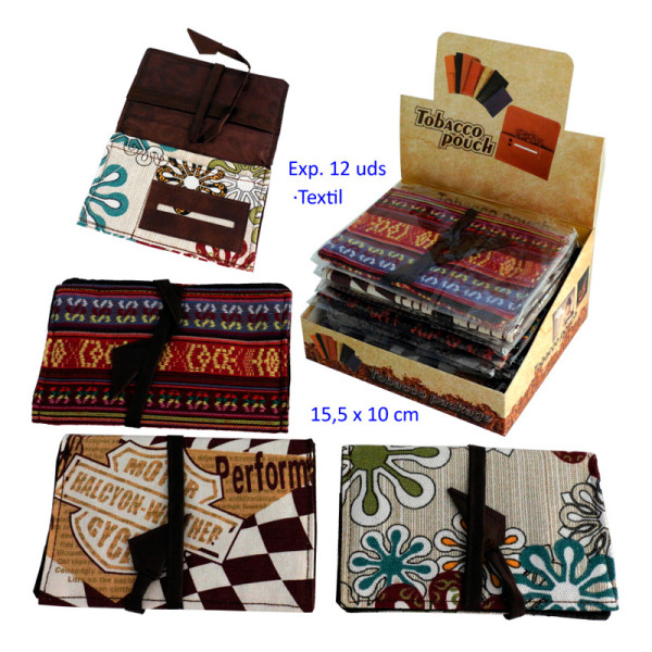 TABAQUERA DE TELA DECORADA VARIOS MOTIVOS 15,5X10 CM 1X12