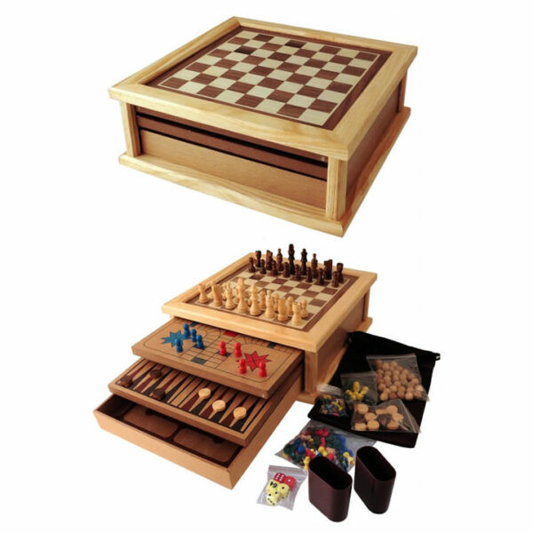 JUEGO DE MESA 10 EN 1 CON 4 PISOS EN MADERA.